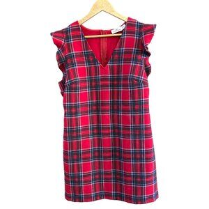 Vineyard Vines Women's Red Plaid Ruffle Sleeve Dress Size 12 Holiday Preppy EUC